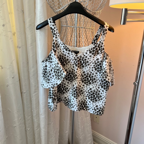 Club Monaco Moss Green and Cream Crop Blouse Top - Picture 5 of 6